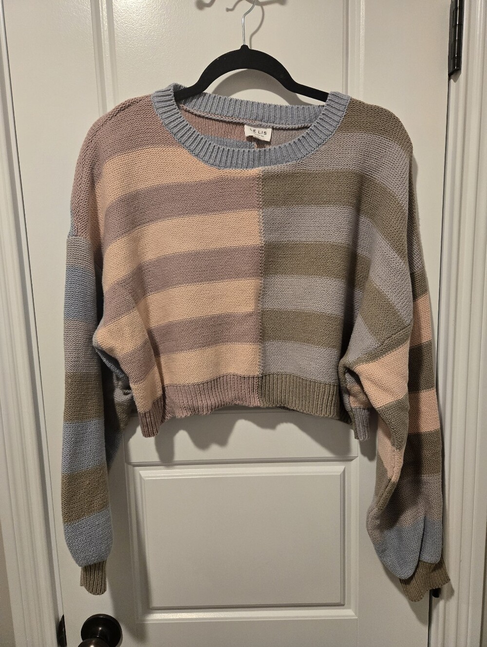 Le Lis Cropped Striped Sweater Large